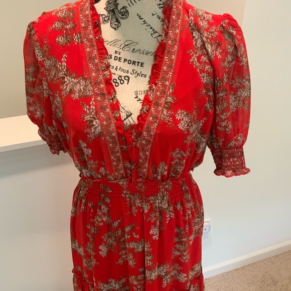 Max Studio medium Red Floral Women's Dress with elastic waist. Gorgeous dress 👗 - Picture 5 of 8